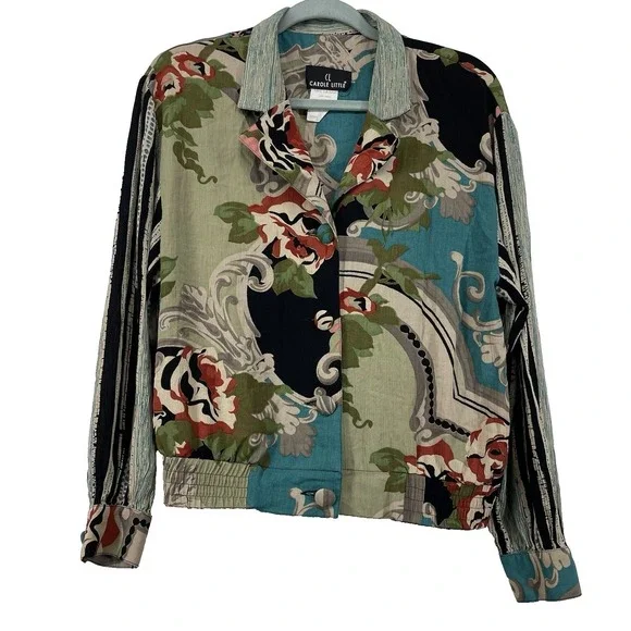 Carole Little Vintage Size Medium Two Piece Set Jacket Pants Floral Geometric - Picture 2 of 8